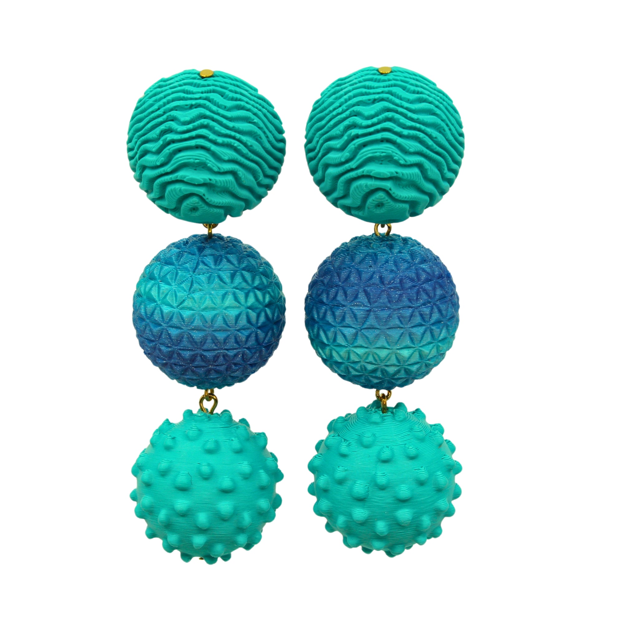 'Triple Ball Pop' Ohrringe Türkis – Statementohrringe mit 3D-gedruckten Perlen aus Filament mit 925er Silberstecker von Tukadu