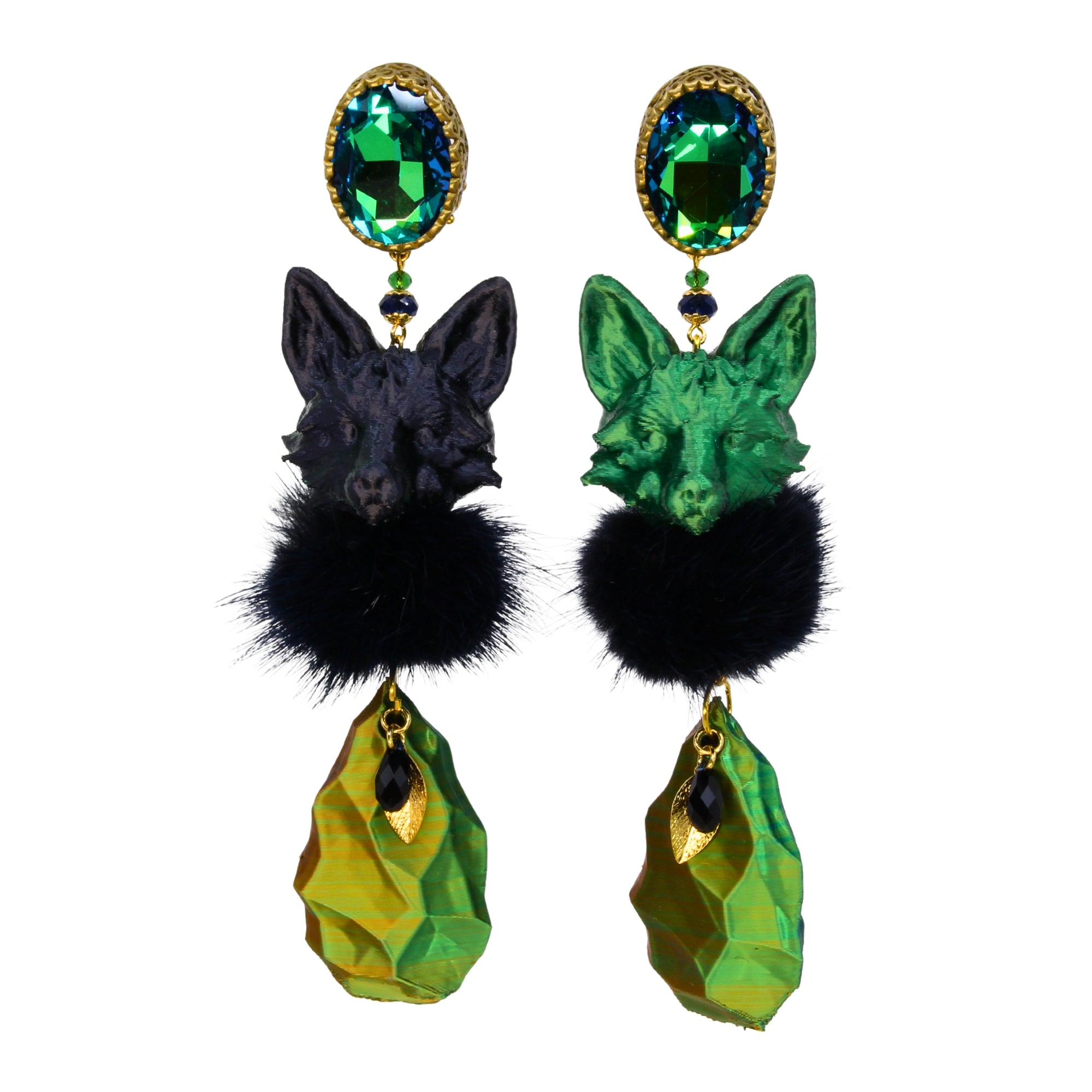 'Emerald Fox Couture' Ohrclips - Statement Fuchs Ohrringe Handmade by Tukadu