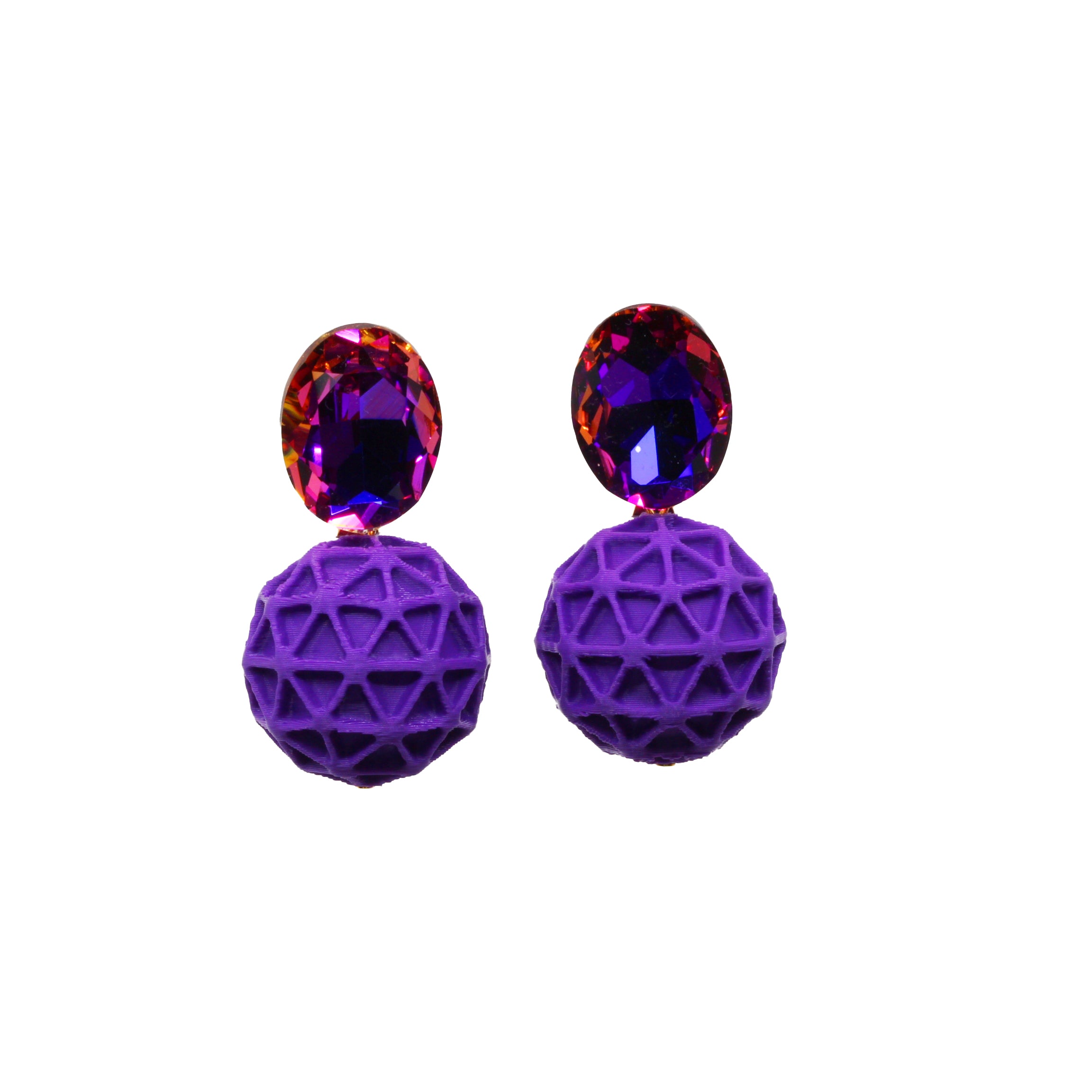 Ohrringe 'Pop Rocks' Violet Space-grid– Statementohrringe mit 3D-gedruckten Perlen aus Filament mit Strassstein und 925er Silberstecker von Tukadu
