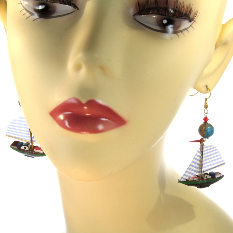 Sailing Ship Earrings - Blue