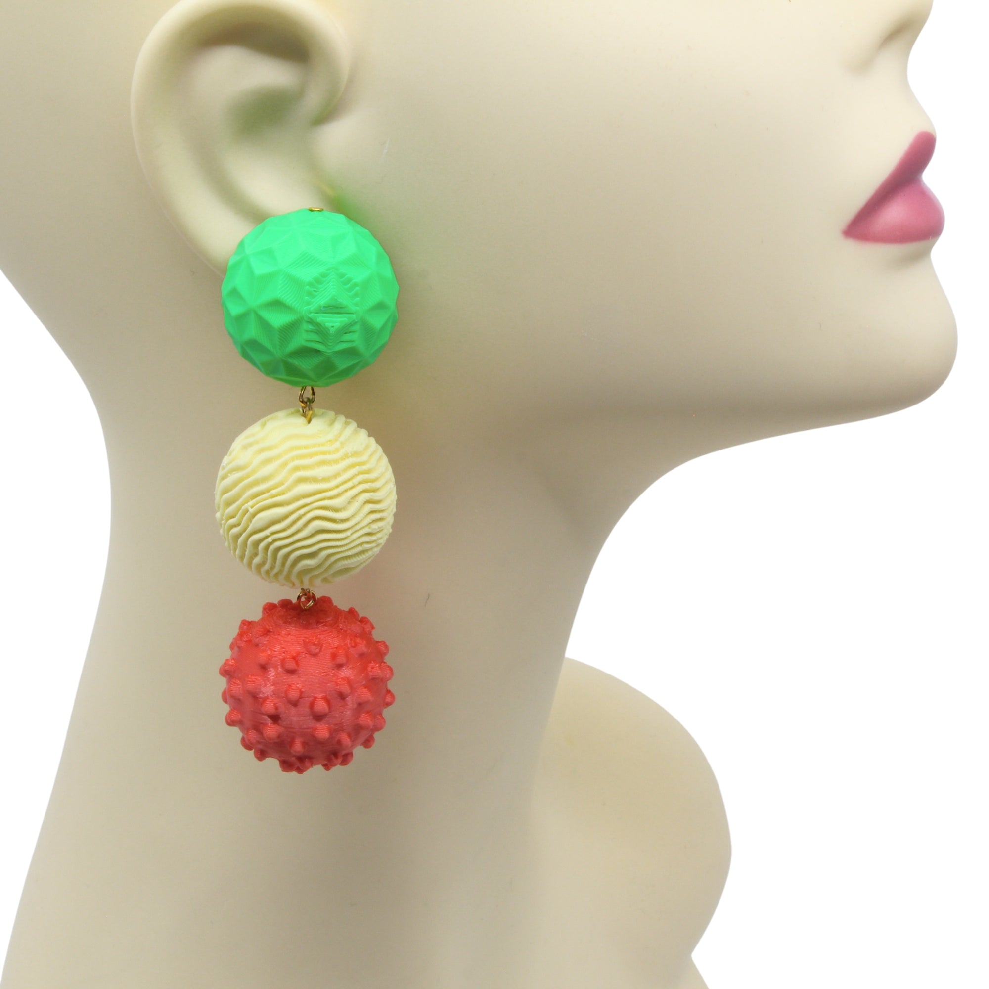 Tukadu Ohrringe 'Triple Ball Pop' – Statementohrringe mit 3D-gedruckten Perlen aus Filament mit 925er Silberstecker