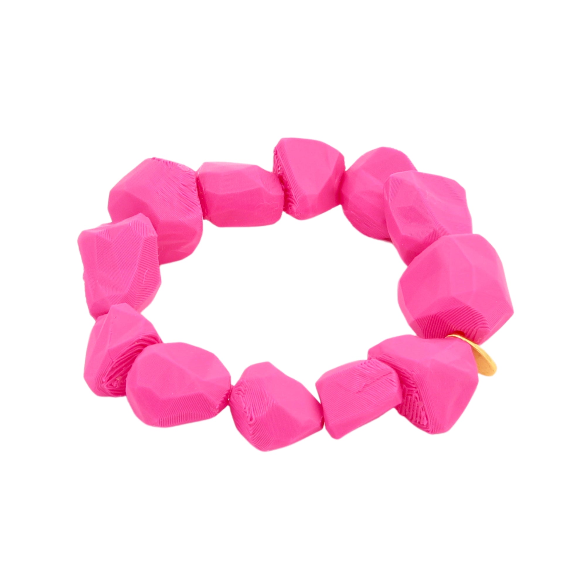 Tukadu Armband 'Pop Rock’–Neon Pink'–Handgefertigtes Statement-Schmuckstück mit 3D-gedruckten Polygon-Steinen & Elastikband