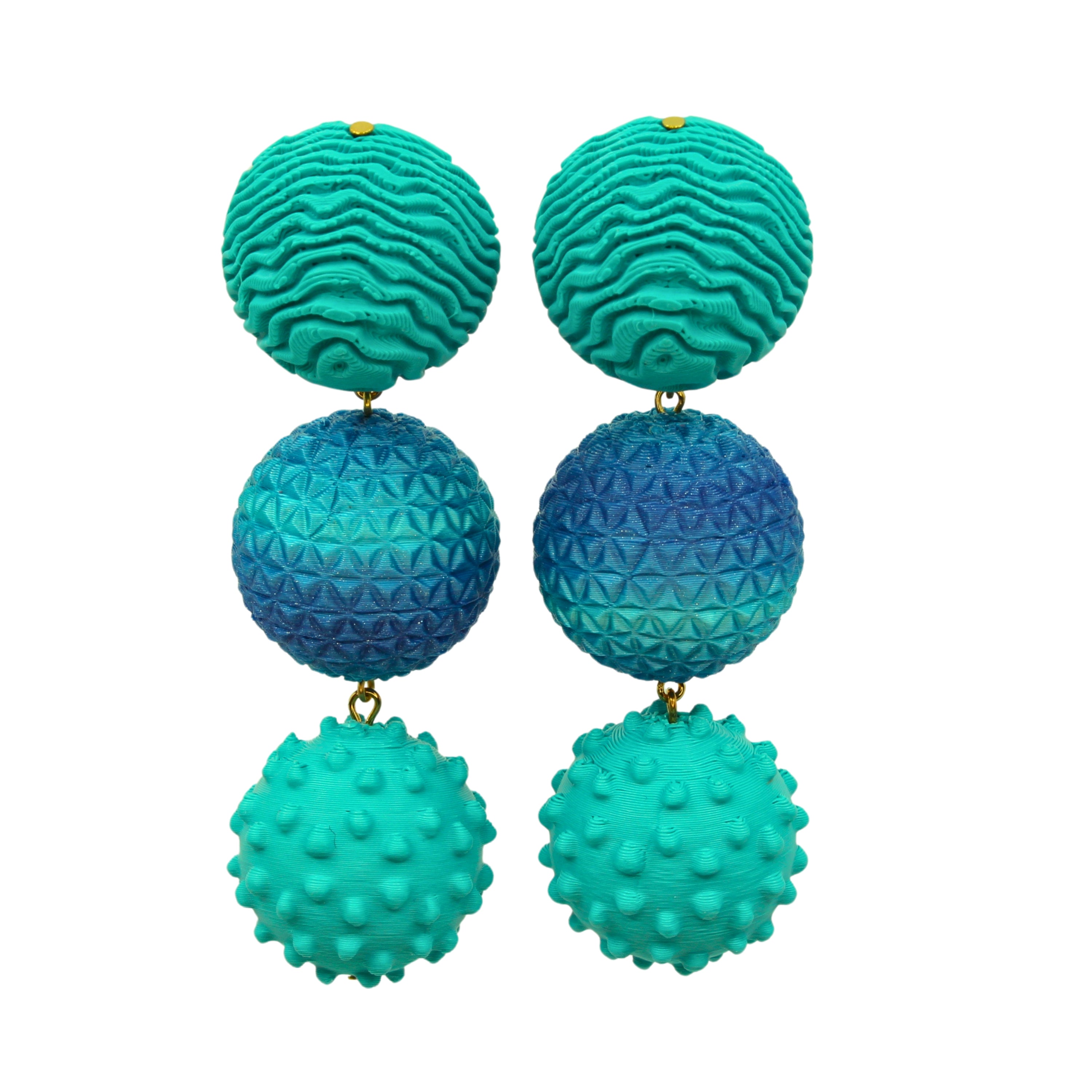 Tukadu Ohrringe 'Triple Ball Pop' – Statementohrringe mit 3D-gedruckten Perlen aus Filament mit 925er Silberstecker