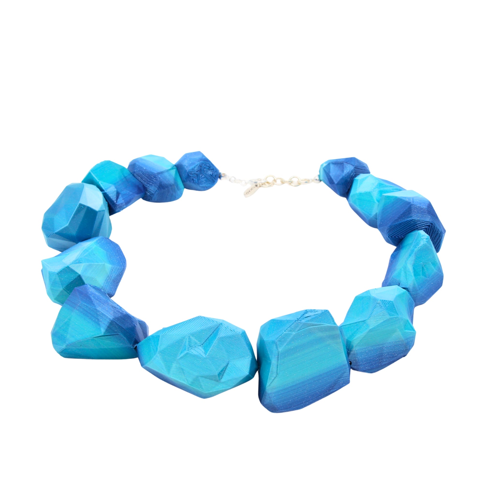 Tukadu Collier 'Cyber Rocks Türkisblau' – 3D-gedruckte Statement-Kette in facettierter Edelstein-Optik