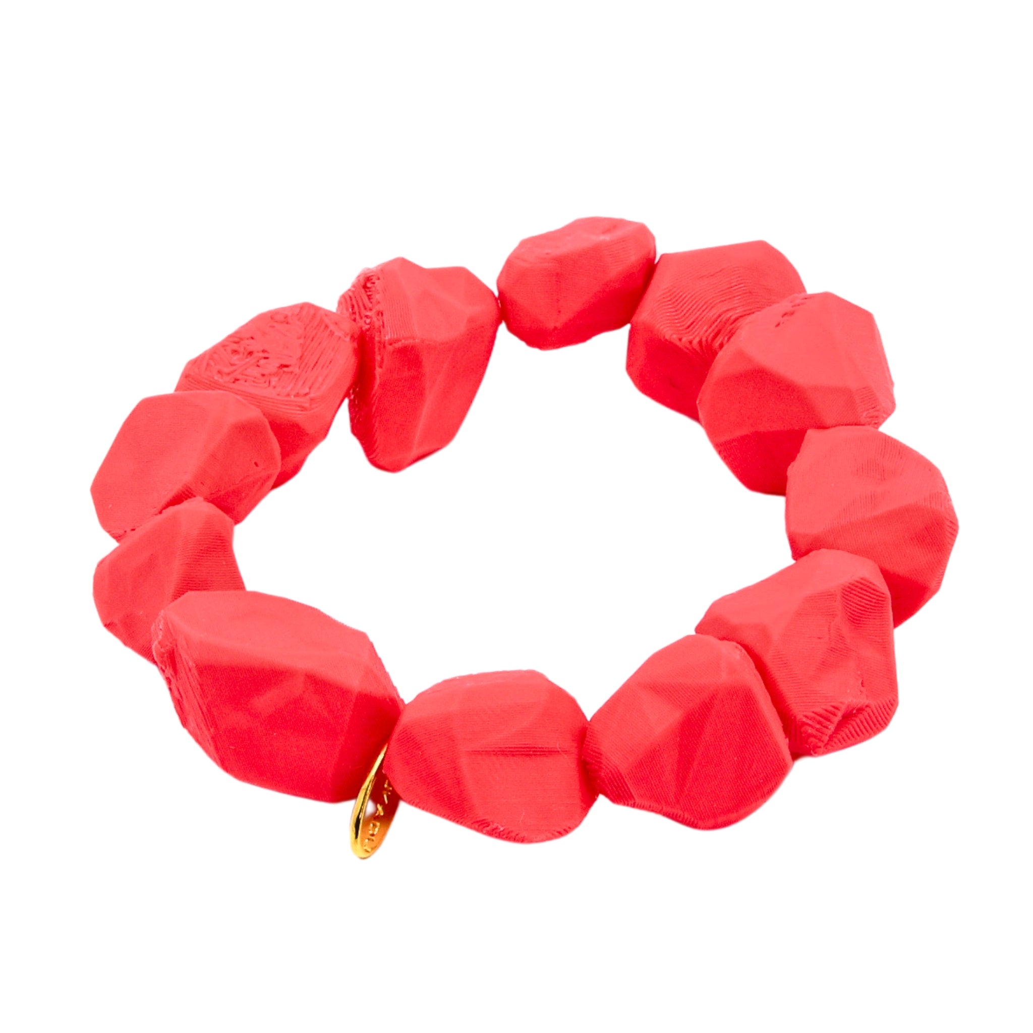 Tukadu Armband 'Pop Rock’–Neon Red–Handgefertigtes Statement-Schmuckstück mit 3D-gedruckten Polygon-Steinen & Elastikband