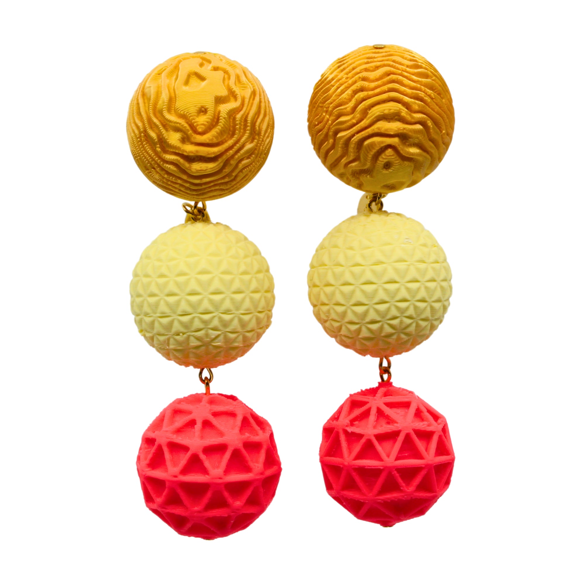 'Triple Ball Pop' Ohrringe Sunrise – Statementohrringe mit 3D-gedruckten Perlen aus Filament mit 925er Silberstecker von Tukadu