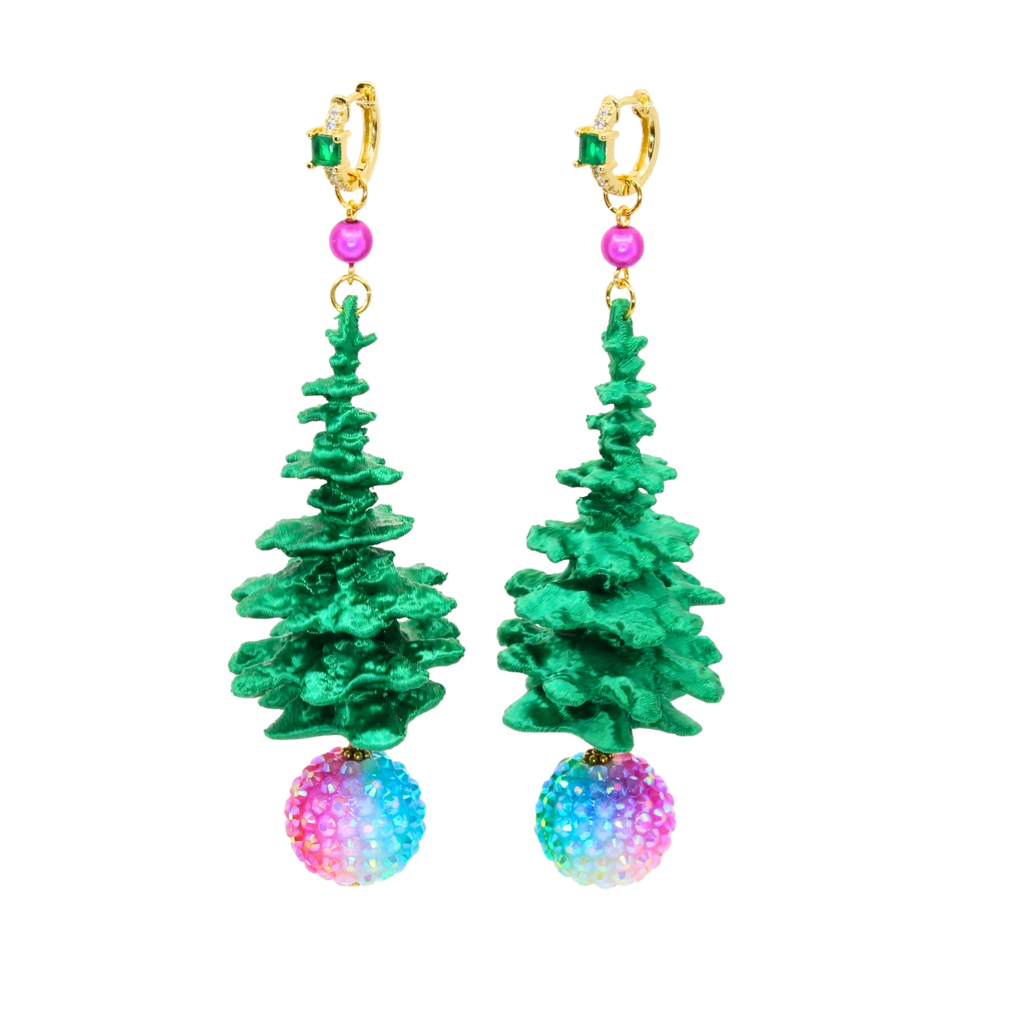'Regenbogentanne' Ohrringe - handgefertigte weihnachtliche Ohrhänger mit Tannenbaum von Tukadu