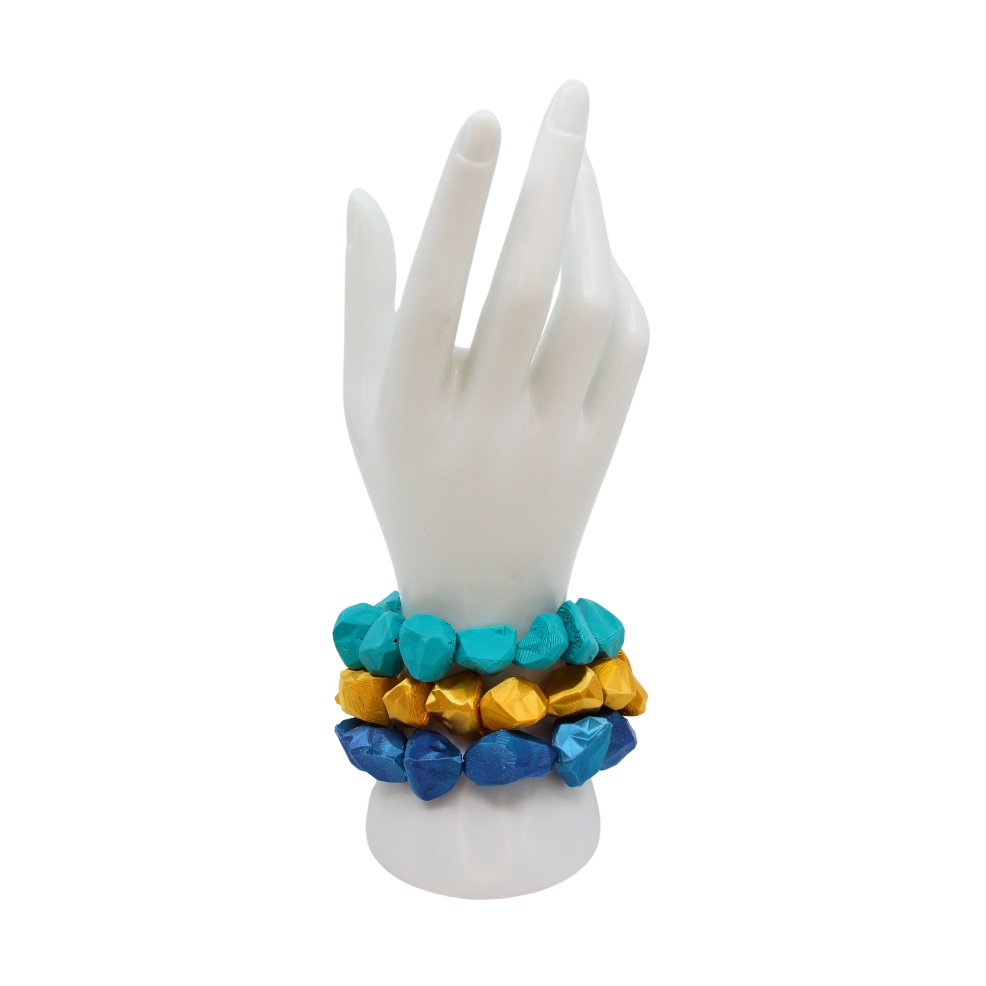 Tukadu Armband 'Cyber Rocks' Türkis – Handgefertigtes Statement-Schmuckstück mit 3D-gedruckten Polygon-Steinen & Elastikband