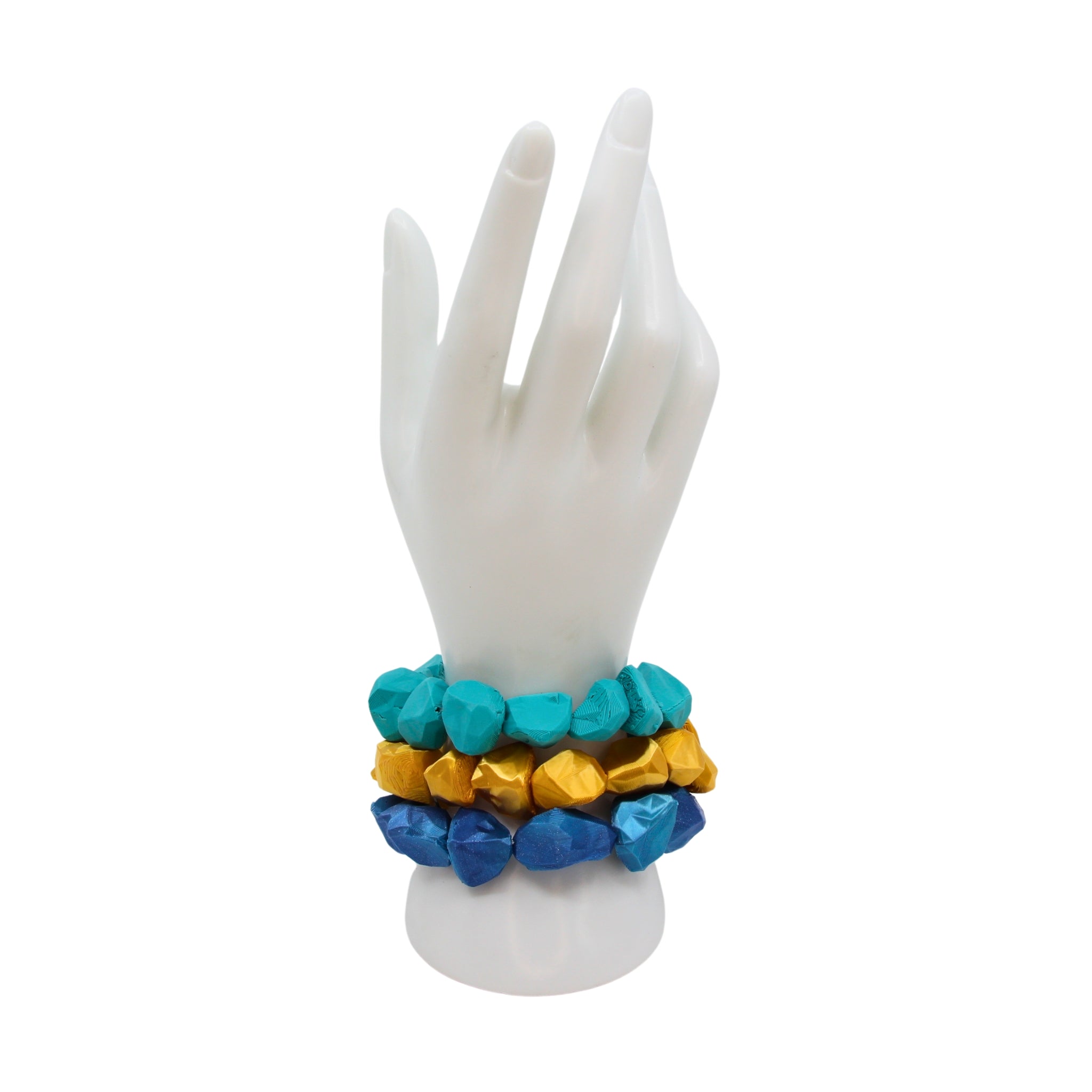 Tukadu Armband 'Cyber Rocks' Türkis – Handgefertigtes Statement-Schmuckstück mit 3D-gedruckten Polygon-Steinen & Elastikband