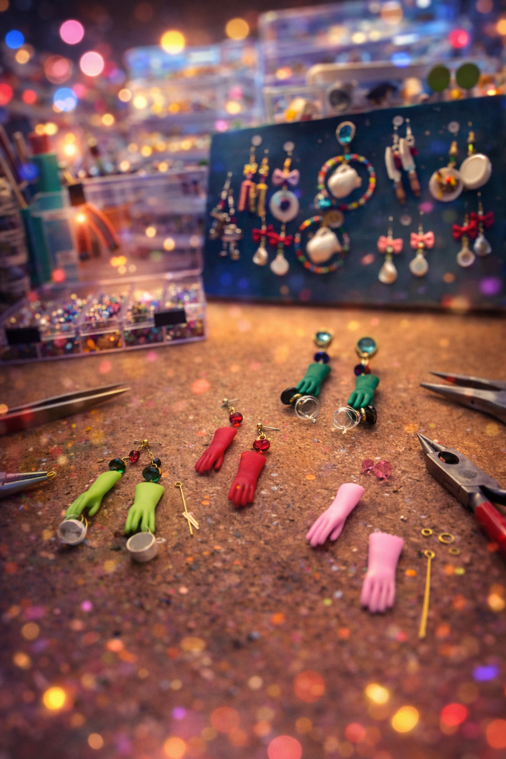 ‚Helping Hands‘ - Handgefertigte Ohrringe mit Küchen-Utensilien & Swarovski-Strass