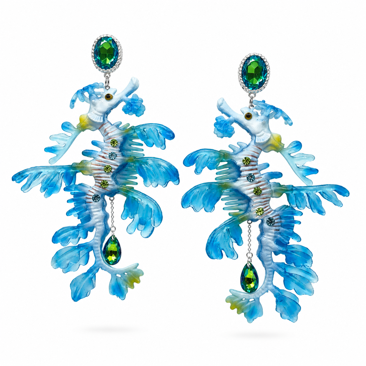 Statementohrclips ‚Seedrachen‘ - handgefertigter Ohrschmuck mit Meerestier & Strass