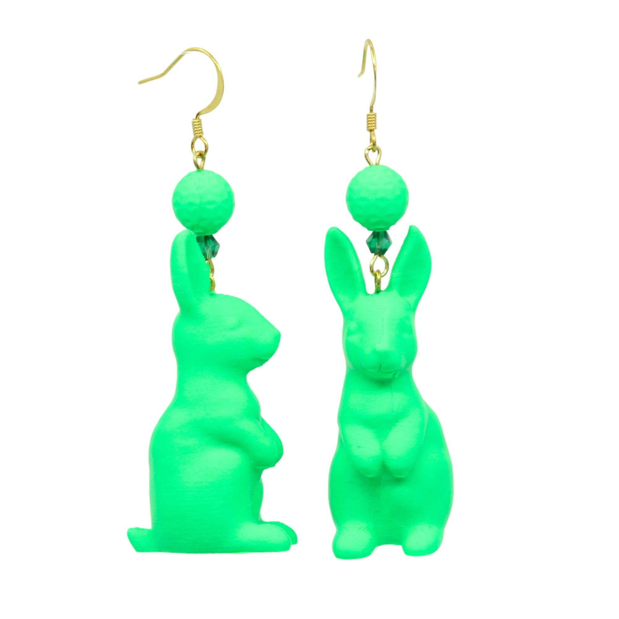 Tukadu Oster-Ohrringe 'Möhringer' – Handgefertigte Statement-Ohrringe mit 3D-gedrucktem Hasen in Neon-Grün