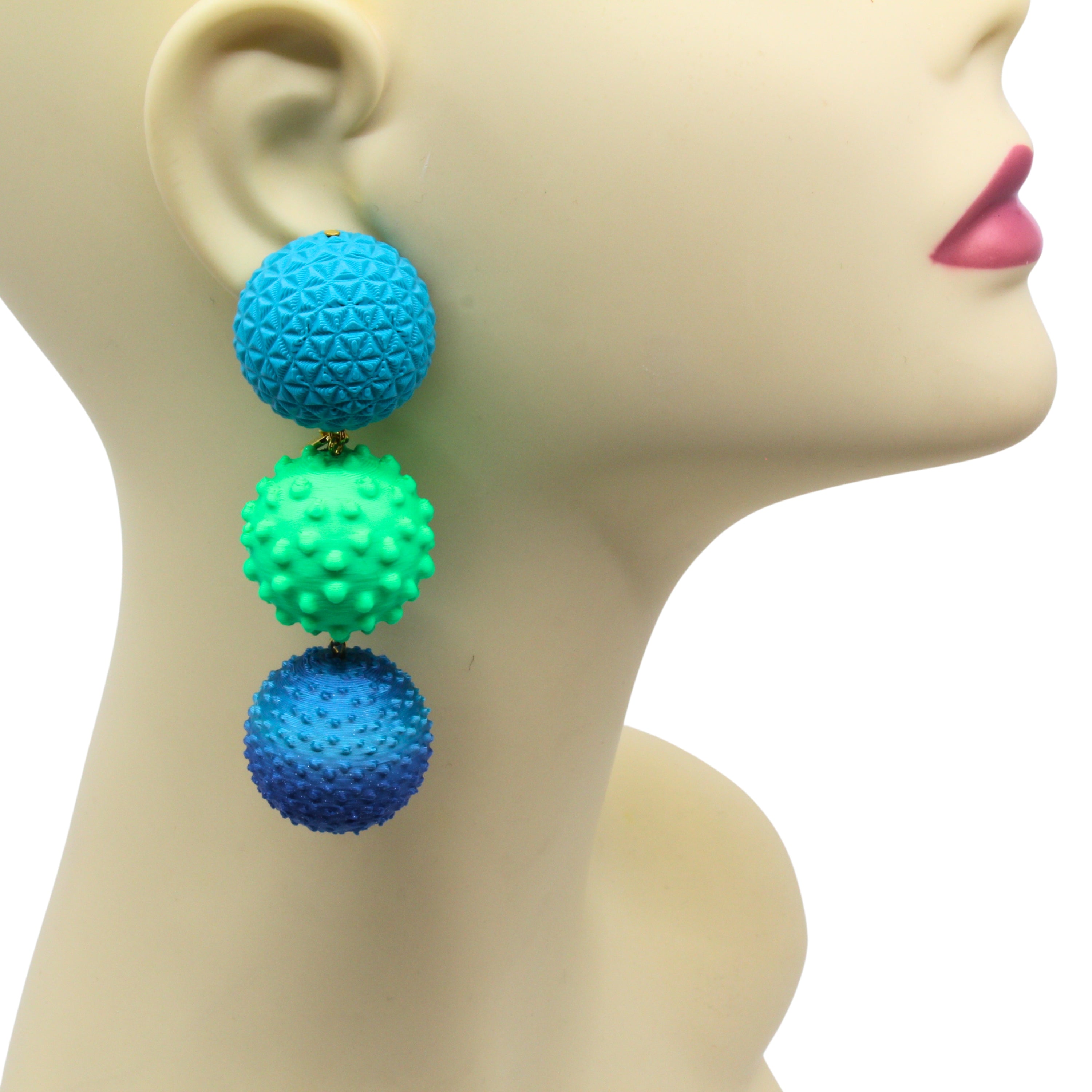 Tukadu Ohrringe 'Triple Ball Pop' – Statementohrringe mit 3D-gedruckten Perlen aus Filament mit 925er Silberstecker