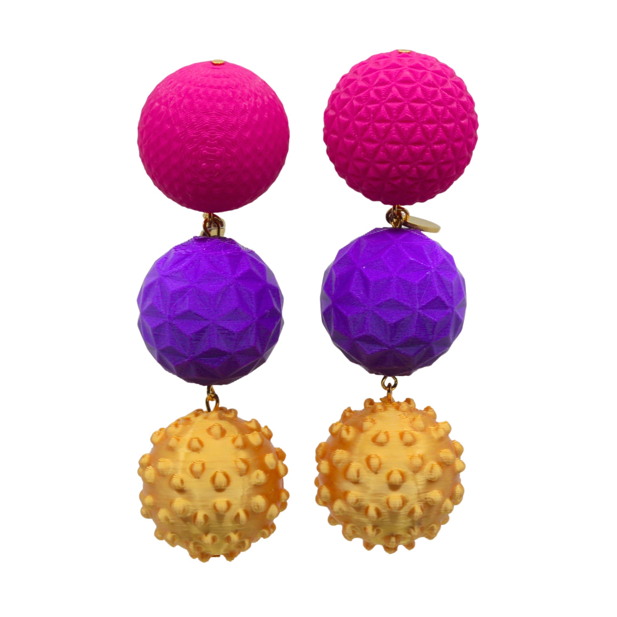 Tukadu Ohrringe 'Triple Ball Pop' – Statementohrringe mit 3D-gedruckten Perlen aus Filament mit 925er Silberstecker