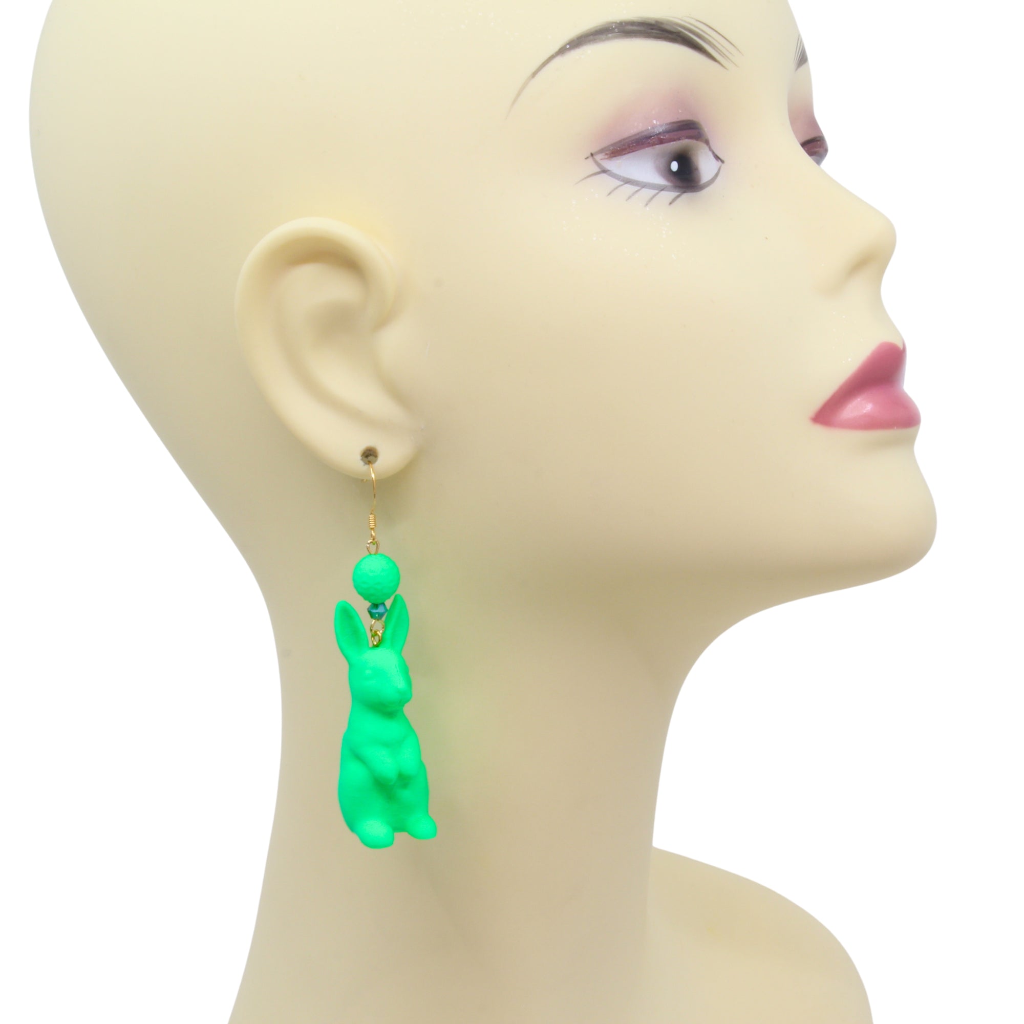 Tukadu Oster-Ohrringe 'Möhringer' – Handgefertigte Statement-Ohrringe mit 3D-gedrucktem Hasen in Neon-Grün