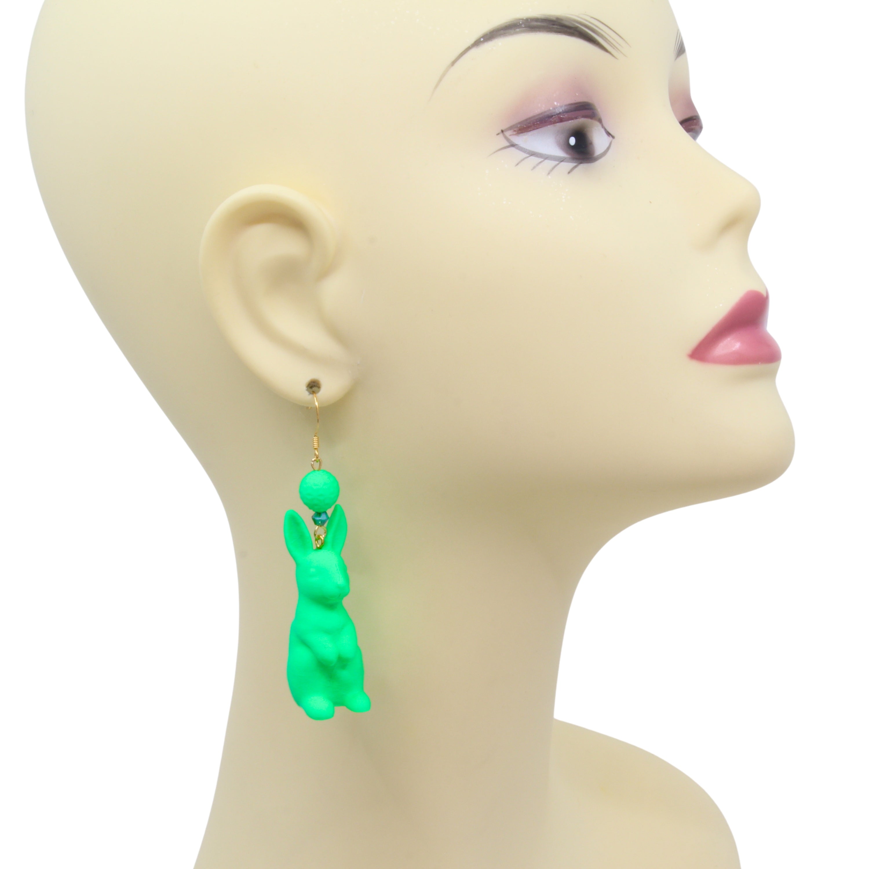 Tukadu Oster-Ohrringe 'Möhringer' – Handgefertigte Statement-Ohrringe mit 3D-gedrucktem Hasen in Neon-Grün