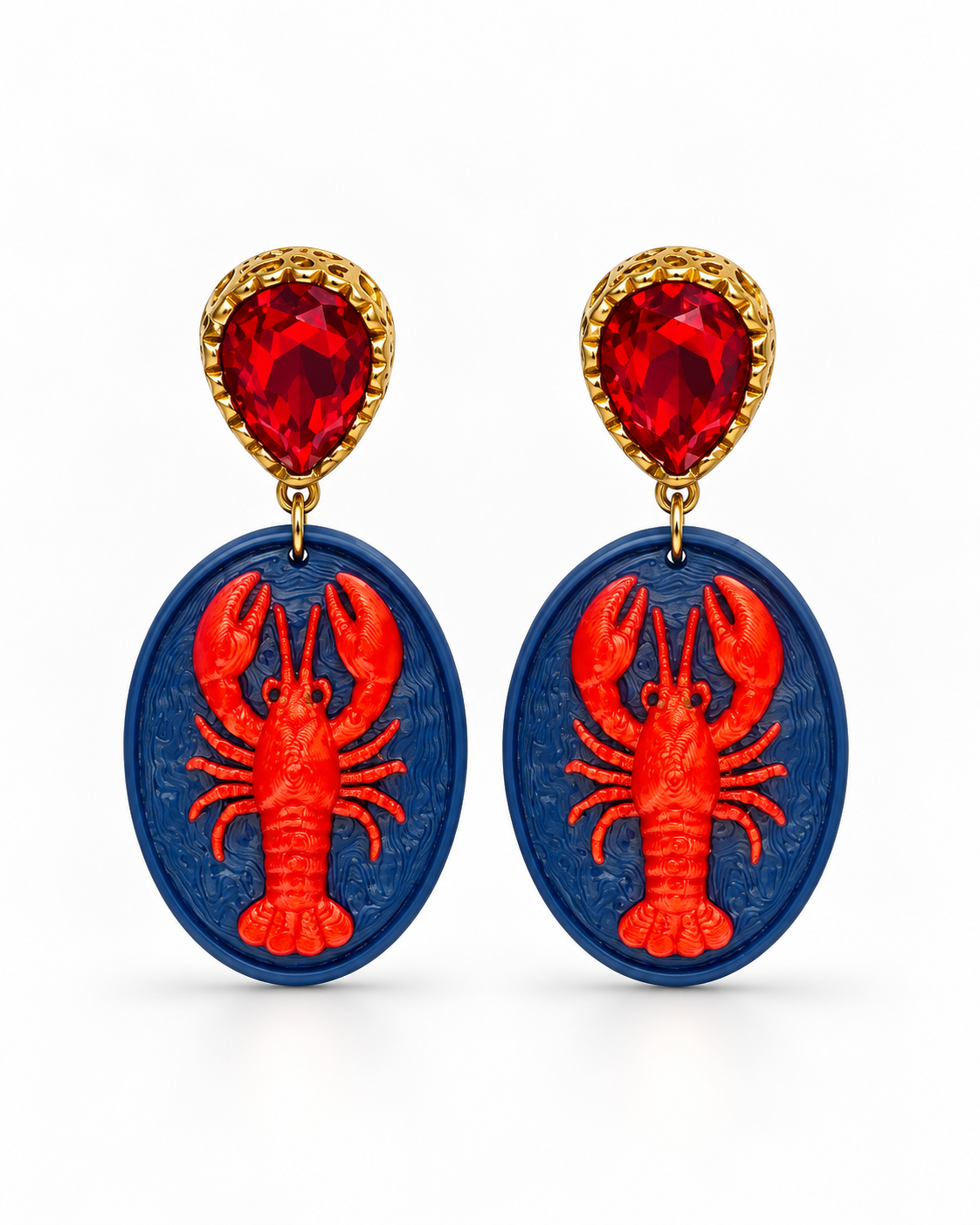 'Neo Cameo' Lobster - Hummer-Kameen mit Strass-Ohrstecker von Tukadu