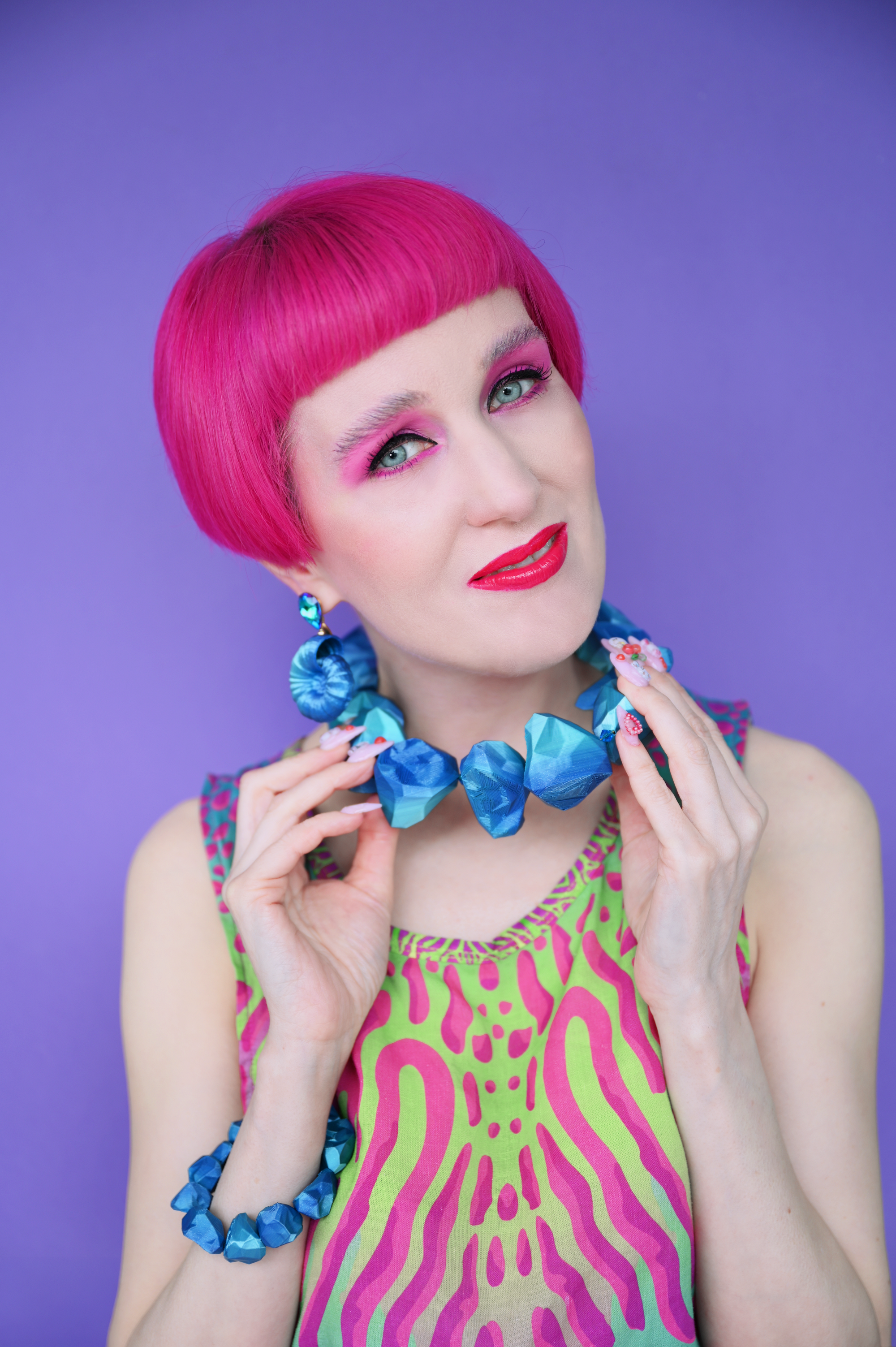 Tukadu Collier 'Cyber Rocks Shades of blue' – 3D-gedruckte Statement-Kette in facettierter Edelstein-Optik