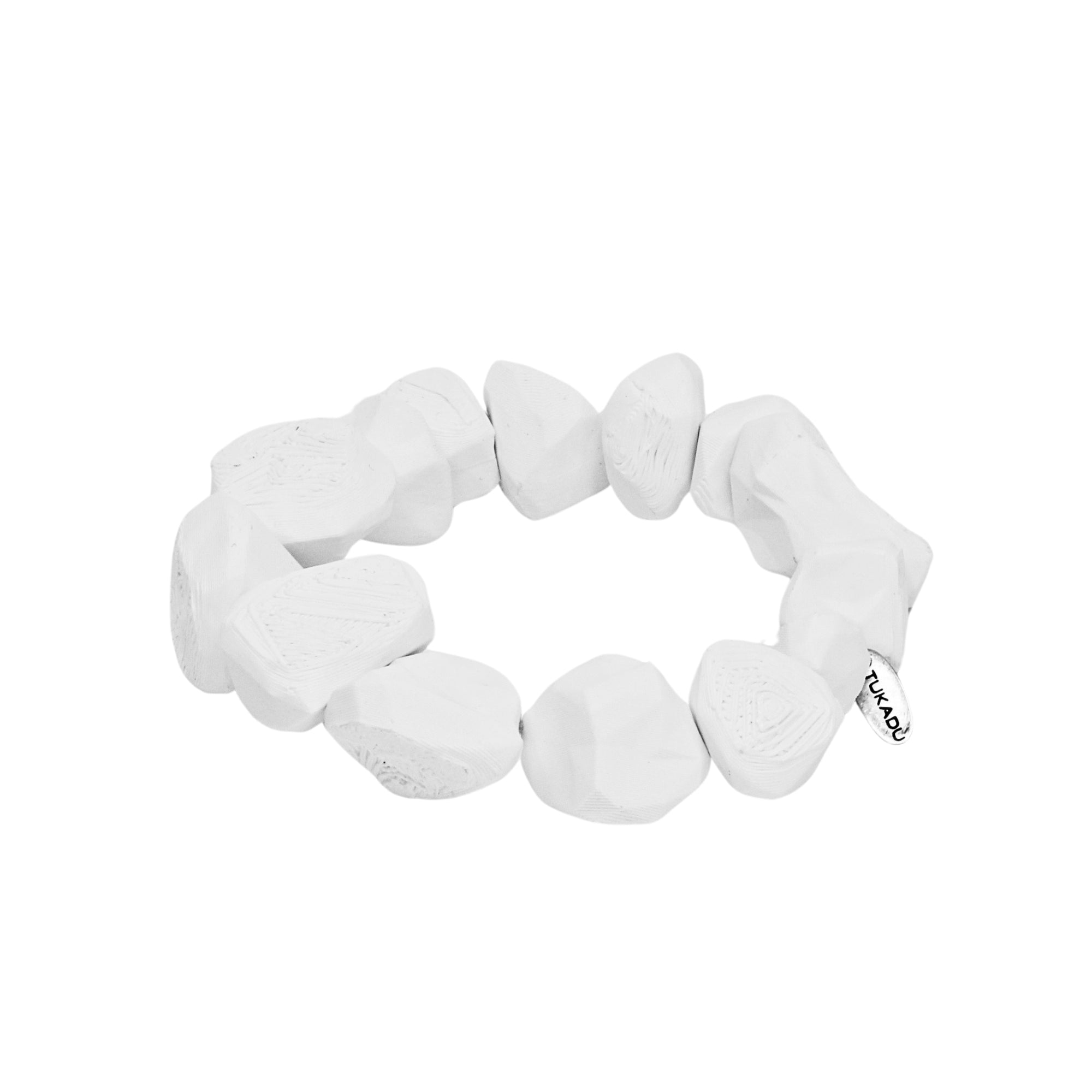 Tukadu Armband 'Pop Rock’–White Chunk–Handgefertigtes Statement-Schmuckstück mit 3D-gedruckten Polygon-Steinen & Elastikband