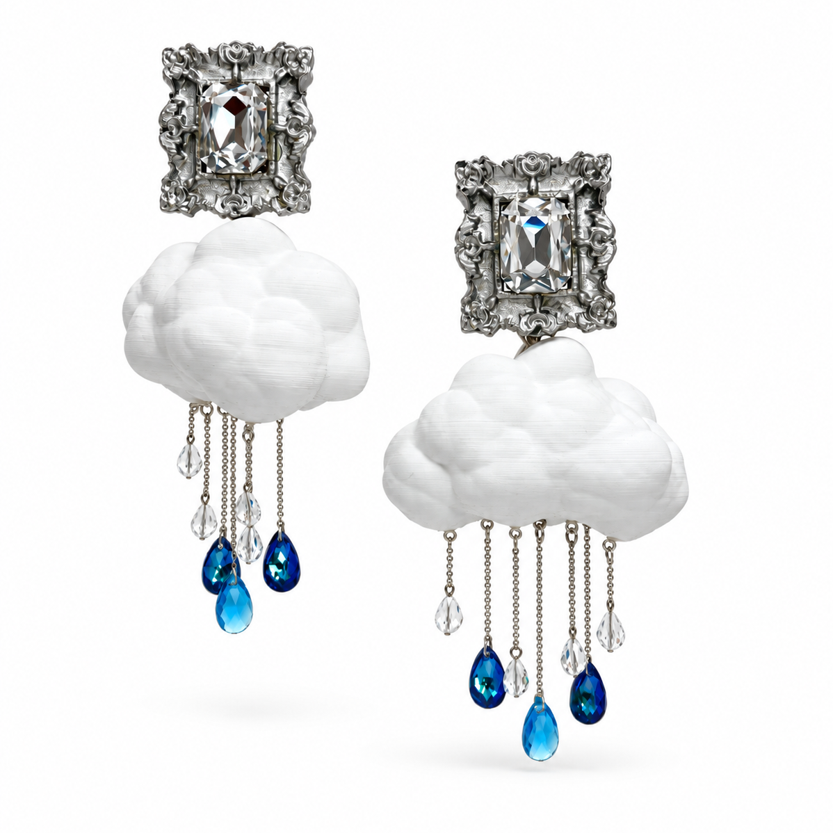 „Cloud Nine“ – Statement-Ohrringe mit Wolken & Kristallregen von Tukadu
