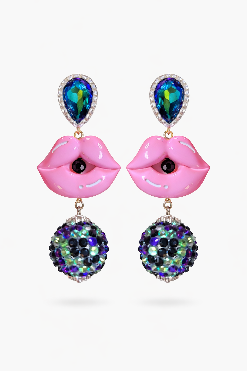 Sugar Kiss Pop – Handgefertigte Statement-Ohrringe mit rosa Kussmund & Strasskugel