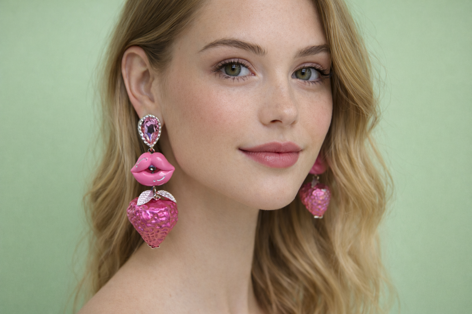 ‚Erdbeer Kuss‘ Ohrringe - handgefertigte Ohrstecker mit Kussmund und Erdbeere