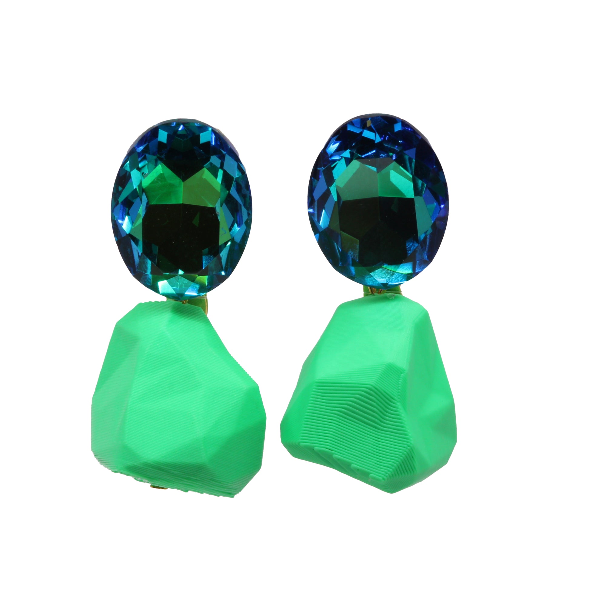 Statement-Ohrringe „Pop Rocks“ in Neon-Grün – 3D-gedruckt mit Strass & 925er Silberstecker von Tukadu