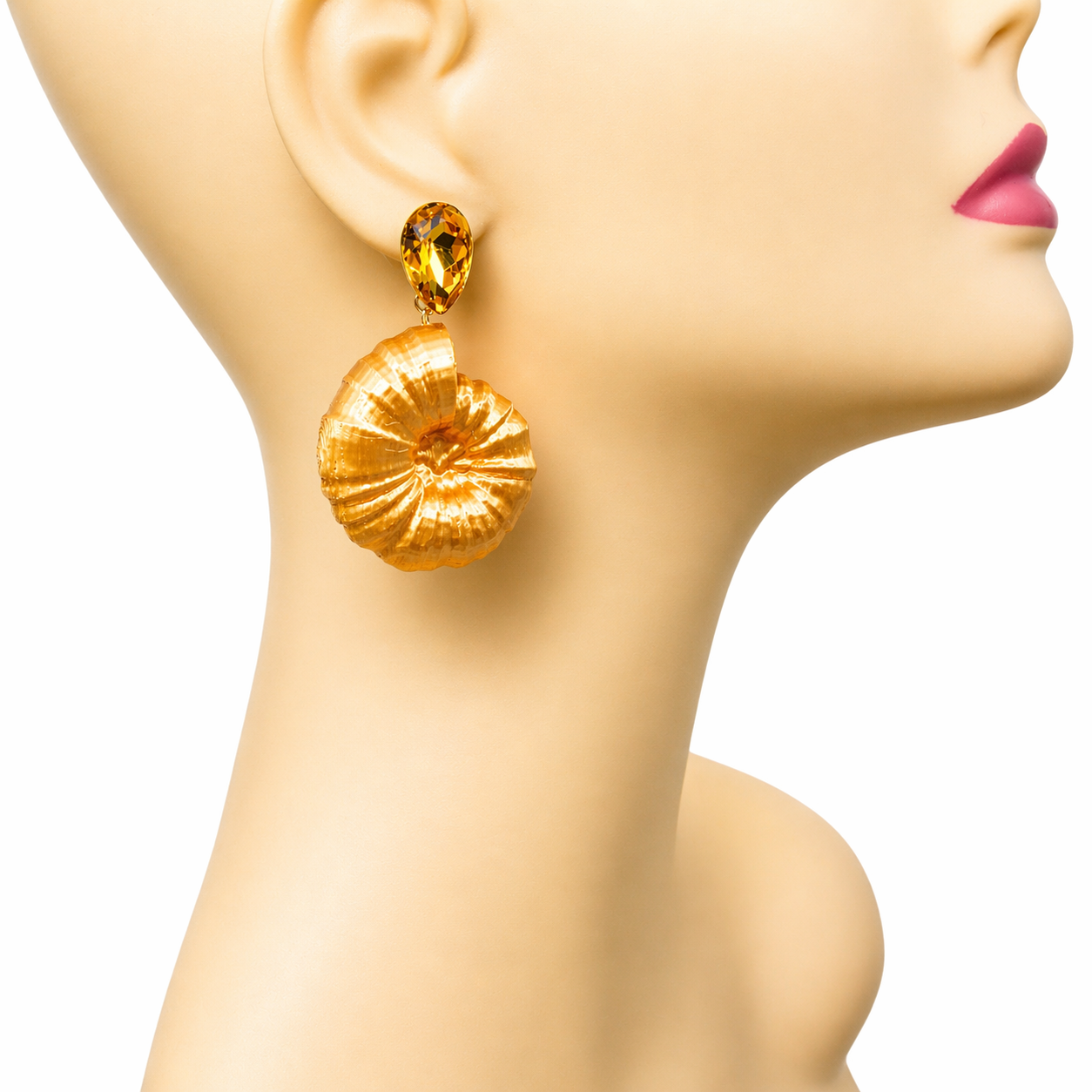 Tukadu 'Ammonite Dreams' Gold – 3D-gedruckte Statement-Ohrringe mit goldgelbem Kristall & Fossilien-Design