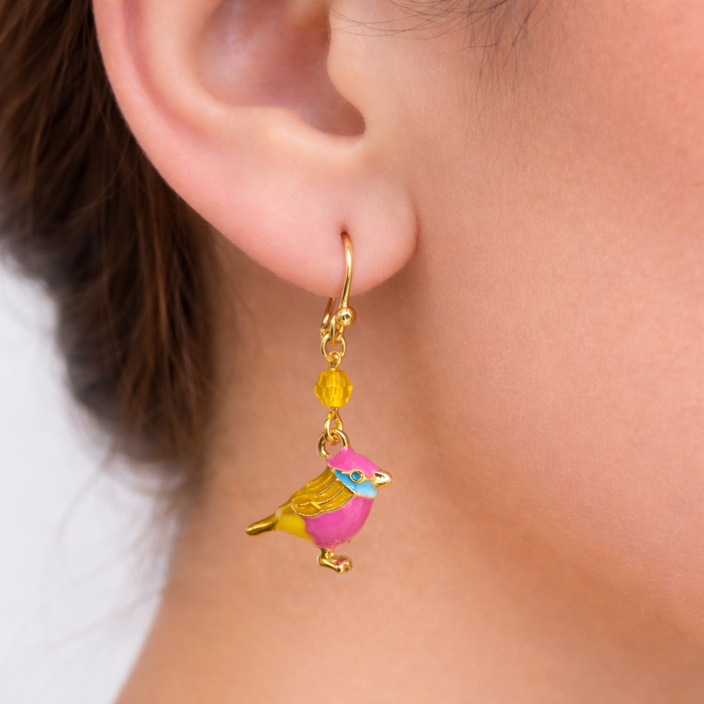 Schwalben Ohrringe – emailliert & Swarovski Crystals Perle