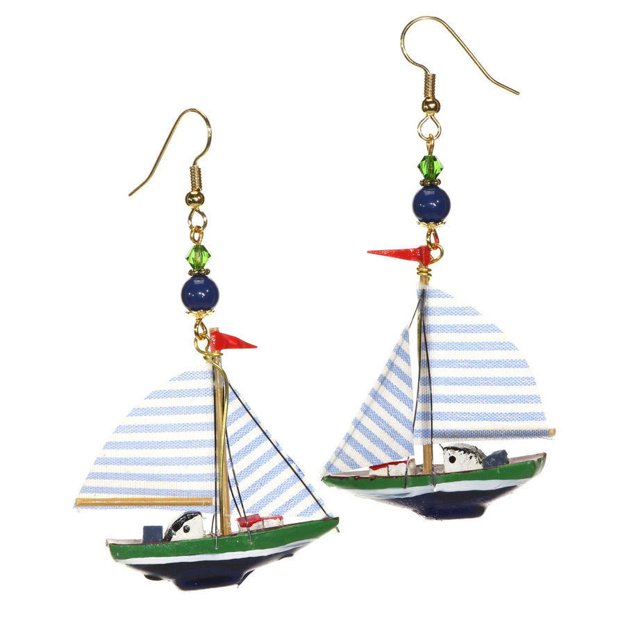 Sailing Ship Earrings - Blue