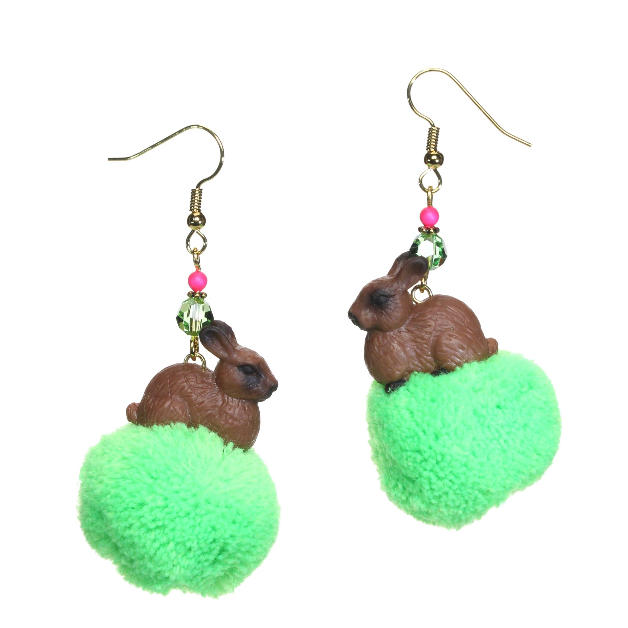 Mini animals on pompom earrings