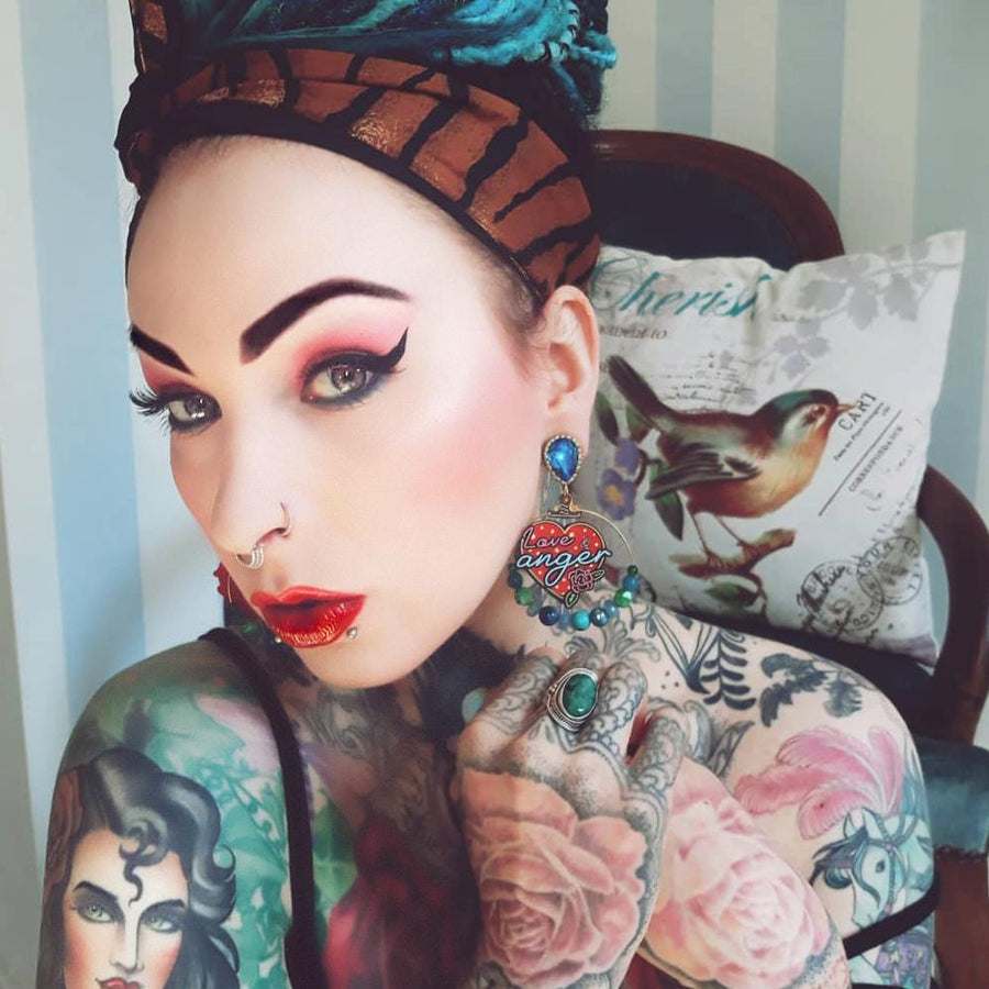 Tattoo hoop earrings 'Love & Anger'
