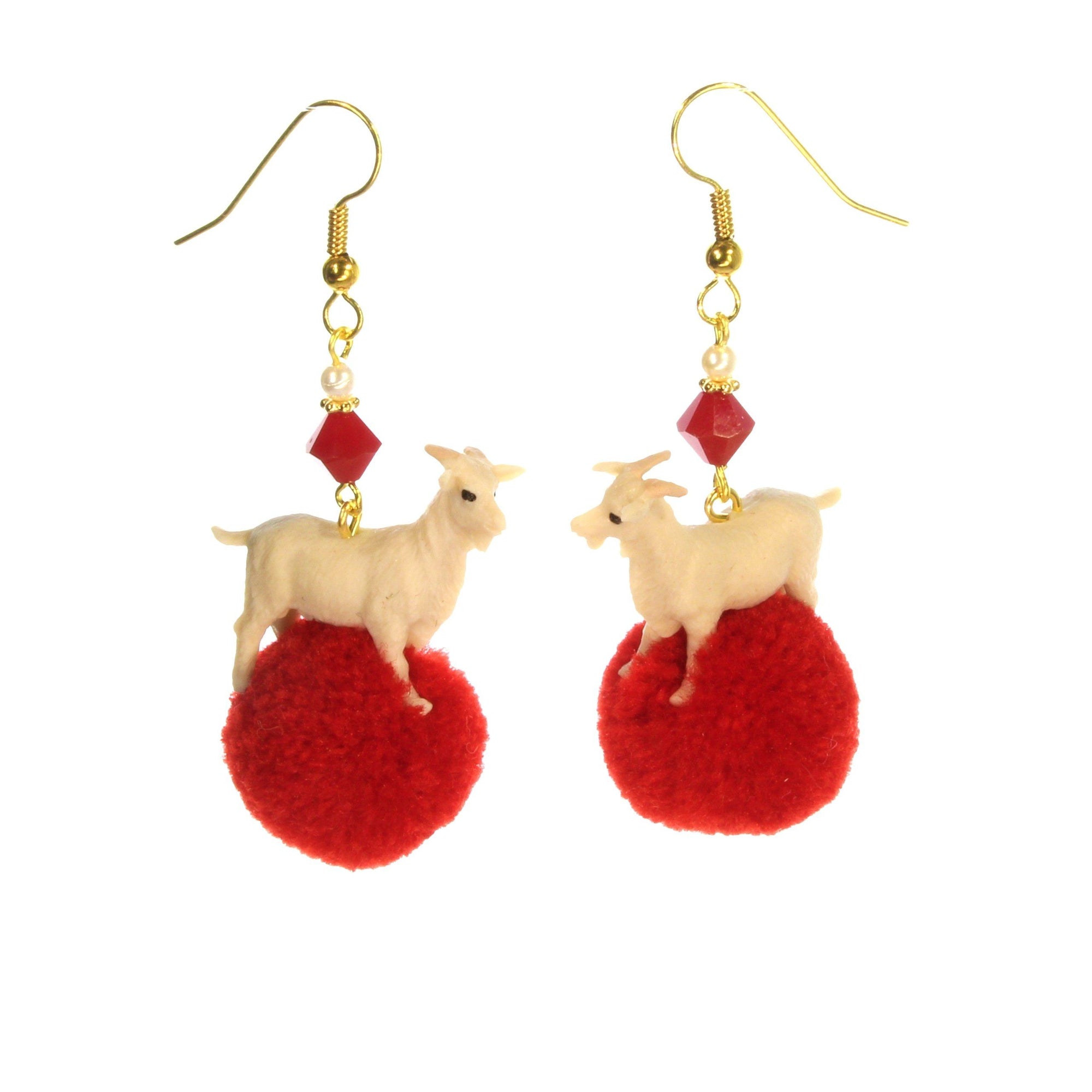 Mini animals on pompom earrings