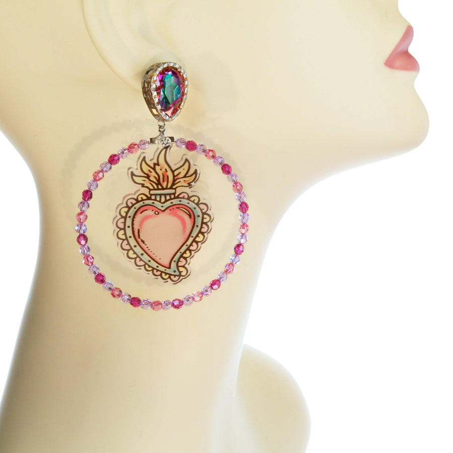 Tattoo hoop earrings 'Flaming Heart'