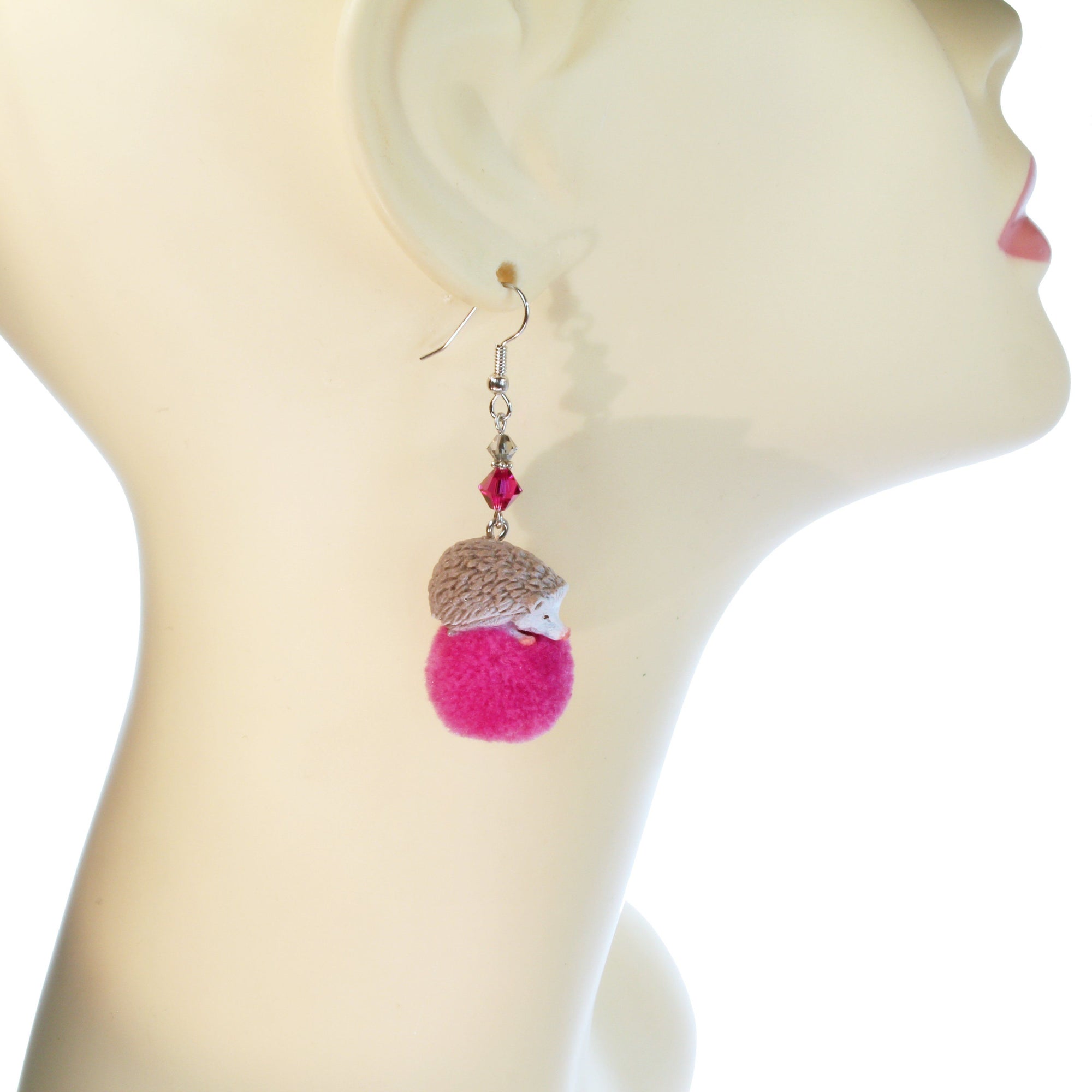 Mini animals on pompom earrings