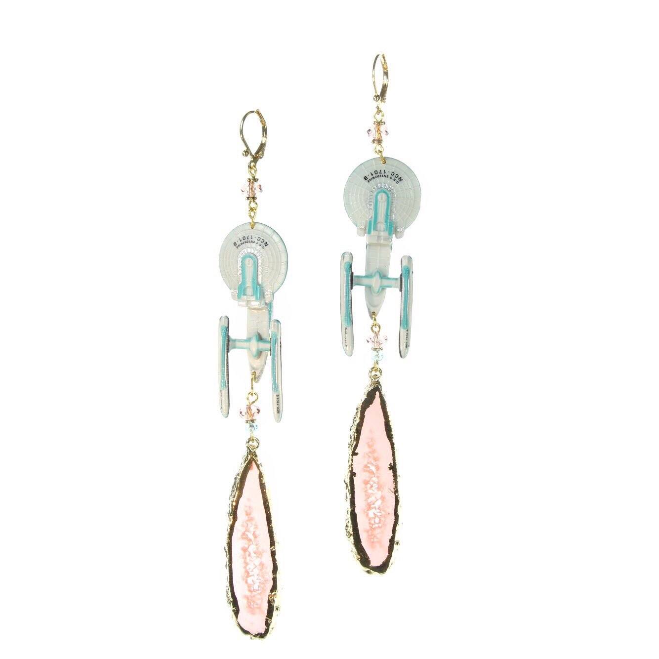 spaceship earrings pink